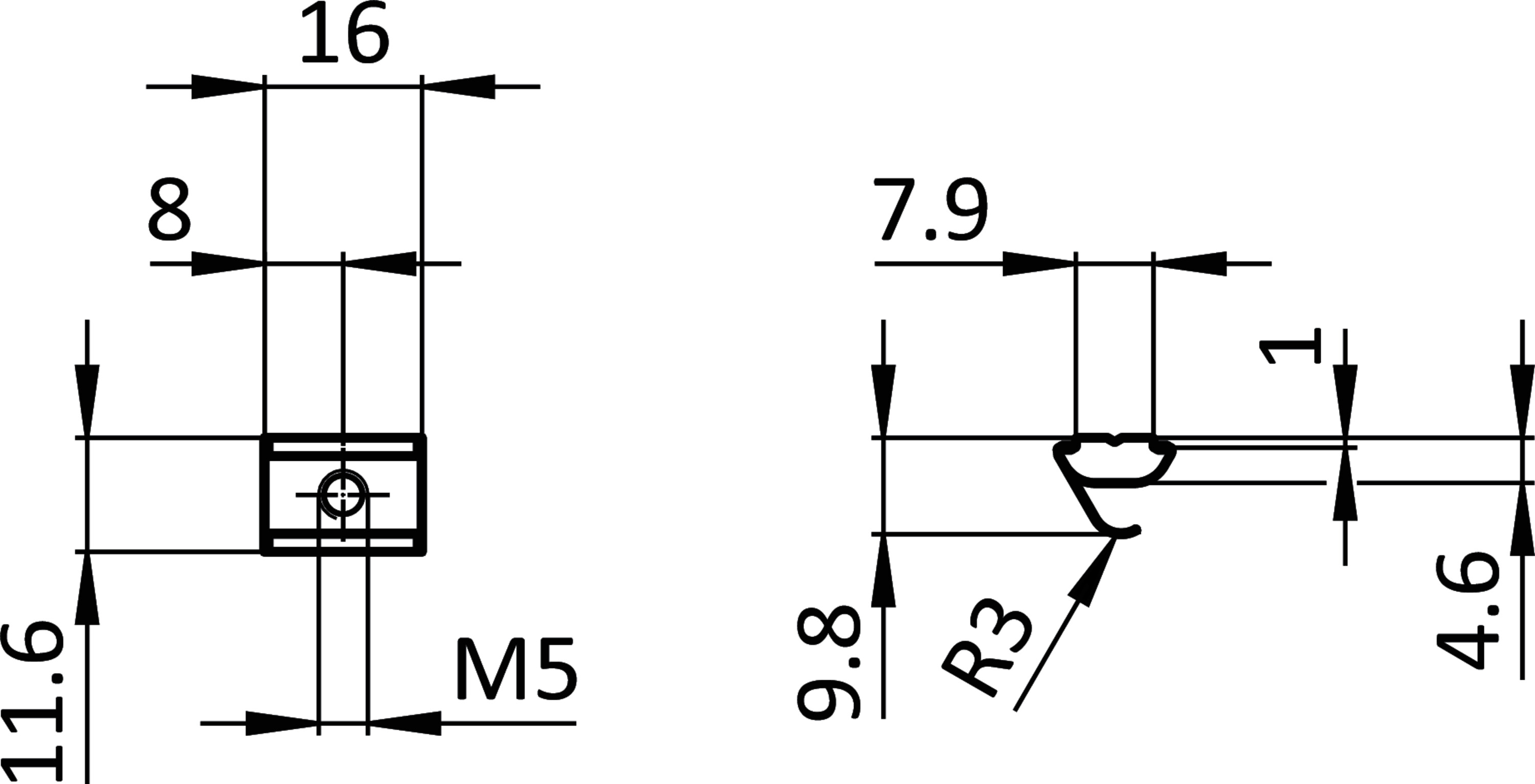 Nutenstein 11,6 x 4,6 mm, einschwenkbar mit Federblech